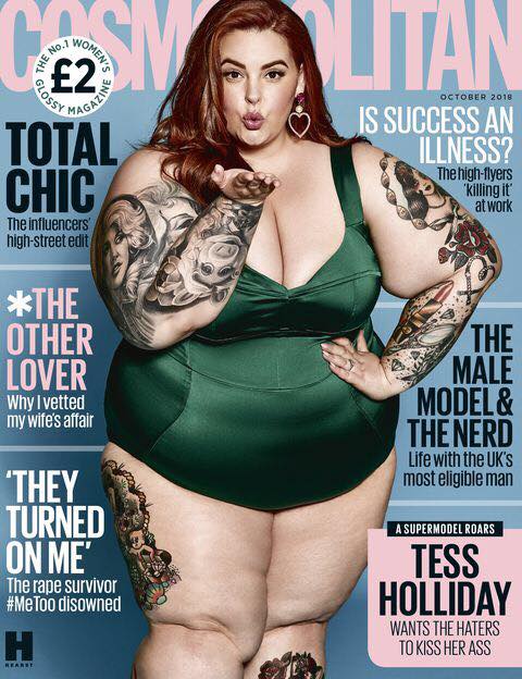 Capa da revista "Cosmopolitan" com a modelo plus-size Tess Holliday.